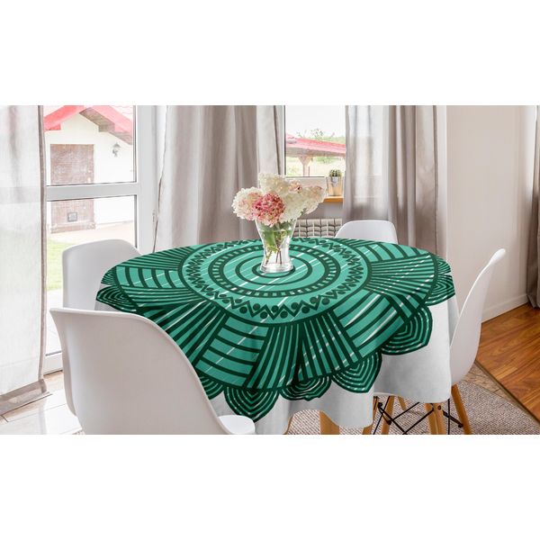 Abakuhaus Tovaglia Rotonda Verde Mandala, Round Eastern Flower, Tovaglia Circolare Per Sala Da Pranzo, Decorazione Cucina, 150 Cm, Seafoam E Bianco-image