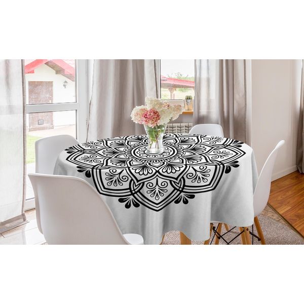 Abakuhaus Tovaglia Rotonda Mandala, Motivo Orientale Floradamast, Tovaglia Circolare Per Sala Da Pranzo, Decorazione Cucina, 150 Cm, Grigio Antracite E Bianco-image