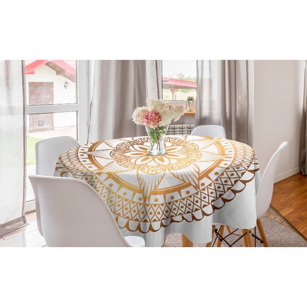 Abakuhaus Tovaglia Rotonda Mandala, Terapia Floreale Circolare, Tovaglia Circolare Per Sala Da Pranzo, Decorazione Per Cucina, 150 Cm, Zenzero E Arancione Pallido-image
