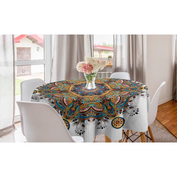 Abakuhaus Tovaglia Rotonda Mandala, Stile Boho Tribale Paisley, Tovaglia Circolare Per Decorazione Sala Da Pranzo Cucina, 150 Cm, Multicolore-image