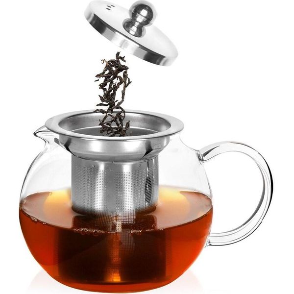 Orion Teiera In Vetro Borosilicato Con Inserto Colino Rimovibile In Acciaio Inox E Coperchio Brocca In Vetro Brocca In Vetro 0,8L-image