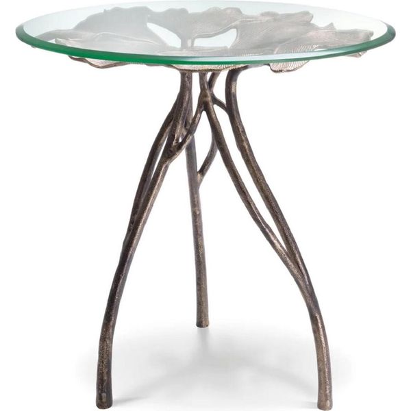 Tavolino Casa Padrino In Ottone Vintage Ø 58 X H. 56,5 Cm - Tavolino Rotondo In Alluminio Con Piano In Vetro - Mobili - Mobili Da Soggiorno - Mobili Per Hotel - Arredamento-image