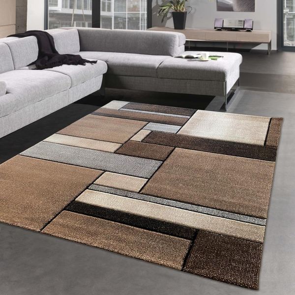 Tappeto Moderno Di Design Astratto Con Rettangoli In Beige Dimensioni - 160 X 230 Cm-image