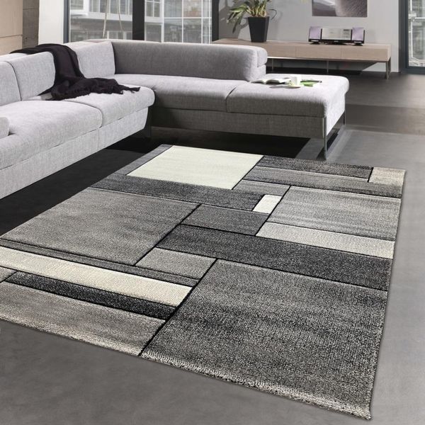Tappeto Moderno Di Design Astratto Con Rettangoli In Grigio Dimensioni - 200 X 290 Cm-image
