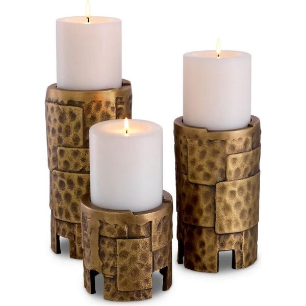 Casa Padrino Set Di Portacandele In Ottone Vintage - 3 Portacandele Rotondi In Alluminio - Decorazione Del Soggiorno - Decorazione Della Tavola Da Pranzo - Accessori Per La Decorazione-image
