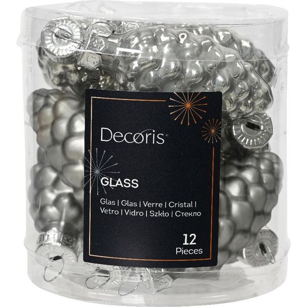 Decorazioni Per L'albero Di Natale Coni 6Cm In Vetro 12 Pezzi - Grigio Marmo-image