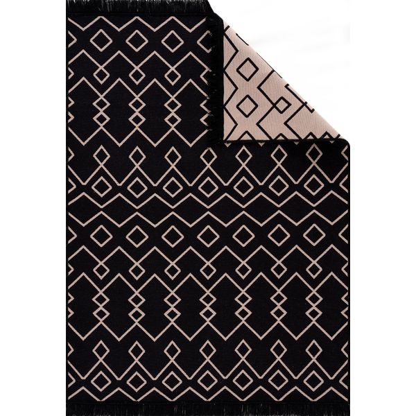 Tappeto Kelim- Tappeto Per Soggiorno, Camera Da Letto, Cucina, Bagno - Tappeto Kilim Moderno Boho, Dimensioni: 120X170 Cm, Nero-Beige-image