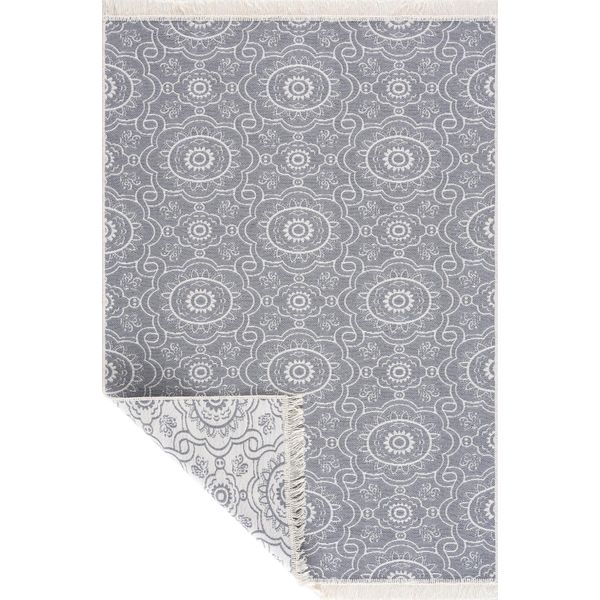 Tappeto Kelim- Tappeto Per Soggiorno, Camera Da Letto, Cucina, Bagno - Tappeto Kilim Moderno Boho, Dimensioni: 80X150 Cm, Grigio Chiaro-Crema-image