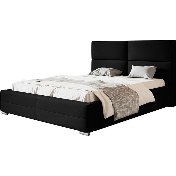Letto Imbottito Lisbon Con Testiera, 180X200 Cm, Letto Matrimoniale Con Rete E Doghe In Legno, Tessuto Velour, Colore: Nero-image