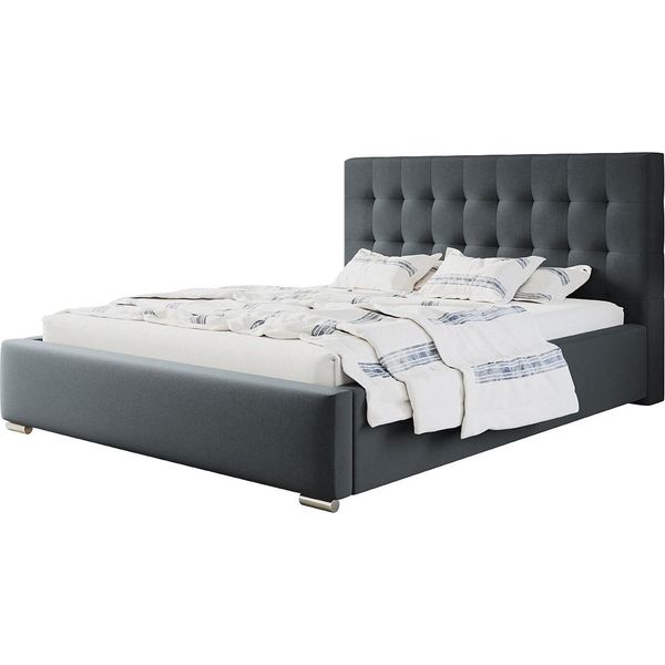 Letto Imbottito Rio Con Testiera, 200X200 Cm, Letto Matrimoniale Con Rete A Doghe In Metallo, Tessuto Velour, Colore: Grigio Scuro-image