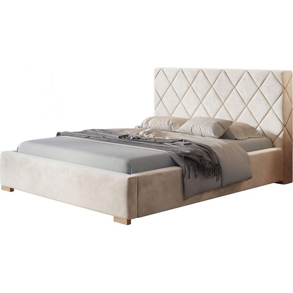 Letto Imbottito MáLaga Con Testiera, 140X200 Cm, Letto Matrimoniale Con Rete E Doghe In Legno, Tessuto Velour Rosa-image