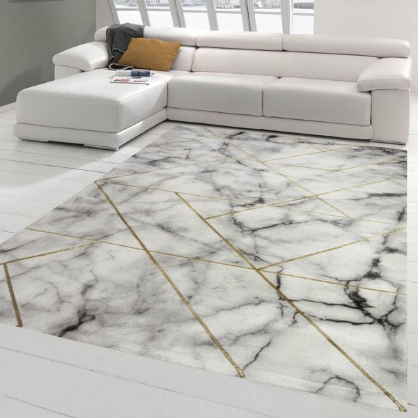 Tappeto Di Design Con Aspetto Marmoreo E Fibre Lucide In Grigio Oro Dimensioni - 200 X 290 Cm-image