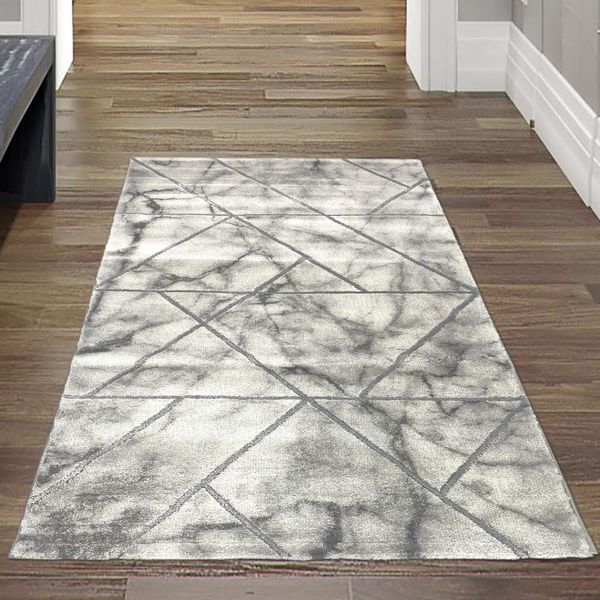 Tappeto Di Design Con Aspetto Marmoreo E Fibre Lucide In Grigio Dimensioni - 80 X 150 Cm-image