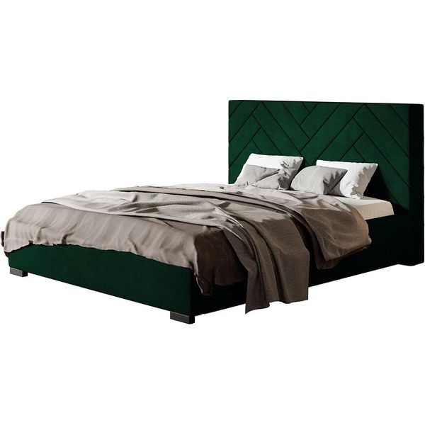Letto Imbottito Sevilla Con Testiera, 120X200 Cm, Letto Matrimoniale Con Rete E Doghe In Legno, Tessuto Velour Verde-image