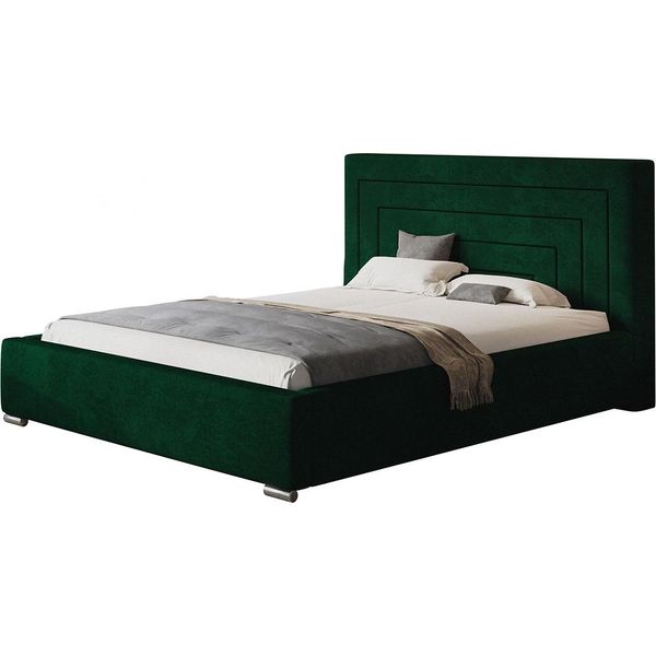 Letto Imbottito Nizza Con Testiera, 120X200 Cm, Letto Matrimoniale Con Rete E Doghe In Legno, Tessuto Velour Verde-image