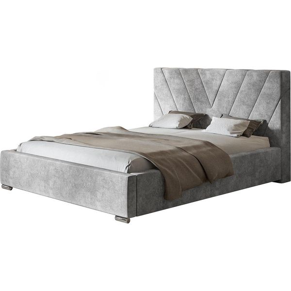 Letto Imbottito Palermo Con Testiera, 120X200 Cm, Letto Matrimoniale Con Rete E Doghe In Legno, Tessuto Velour Grigio-image