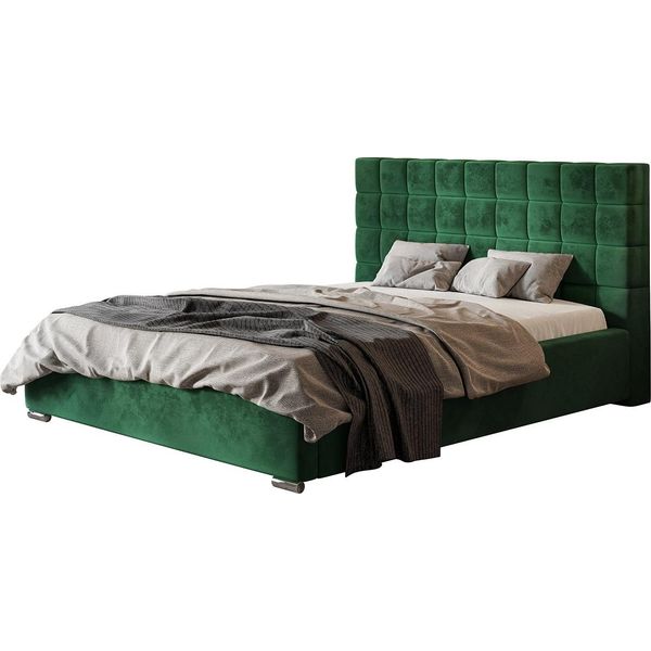 Letto Imbottito Porto Con Testiera, 180X200 Cm, Letto Matrimoniale Con Rete E Doghe In Legno, Tessuto Velour Verde-image