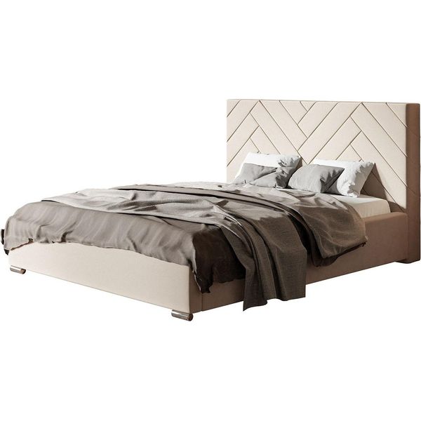 Letto Imbottito Sevilla Con Testiera, 120X200 Cm, Letto Matrimoniale Con Rete E Doghe In Legno, Tessuto Velour Beige-image
