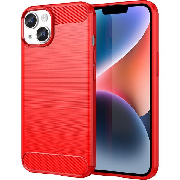 Custodia Per Iphone 14 In Silicone Tpu Morbido, Fibra Di Carbonio, Custodia Protettiva Antiurto Rossa-image