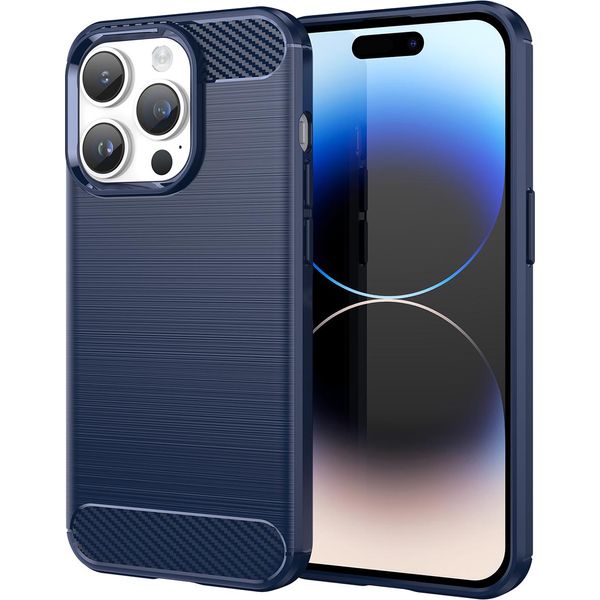 Custodia Per Iphone 14 Pro Max In Silicone Tpu Morbido, Fibra Di Carbonio, Custodia Protettiva Antiurto Blu-image