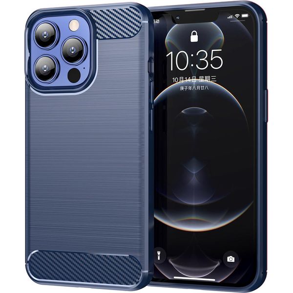 Custodia Per Iphone 13 Pro In Silicone Tpu Morbido, Fibra Di Carbonio, Custodia Protettiva Antiurto Blu-image