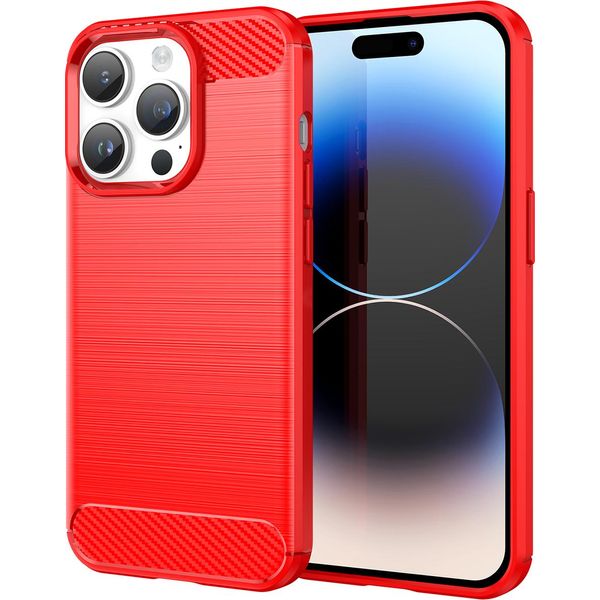 Custodia Per Iphone 14 Pro In Silicone Tpu Morbido, Fibra Di Carbonio, Custodia Protettiva Antiurto Rossa-image