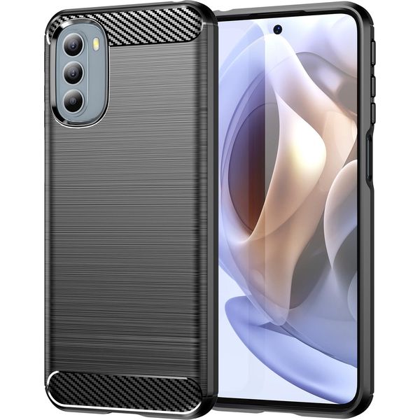 Custodia Per Motorola Moto G41 In Silicone Tpu Morbido, Fibra Di Carbonio, Custodia Protettiva Antiurto Nera-image