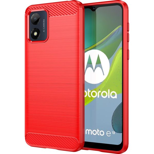Custodia Per Motorola Moto E13 In Silicone Tpu Morbido, Fibra Di Carbonio, Custodia Protettiva Antiurto Rossa-image