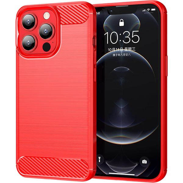 Custodia Per Iphone 13 Pro In Silicone Tpu Morbido, Fibra Di Carbonio, Custodia Protettiva Antiurto Rossa-image