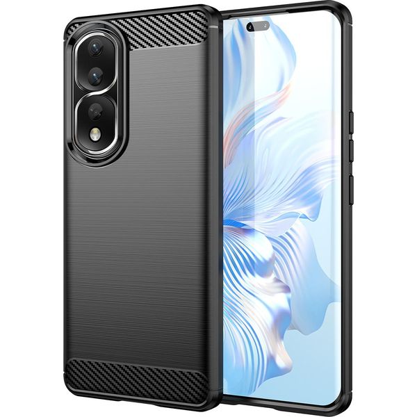 Custodia Per Honor 80 Pro In Silicone Tpu Morbido, Fibra Di Carbonio, Custodia Protettiva Antiurto Nera-image