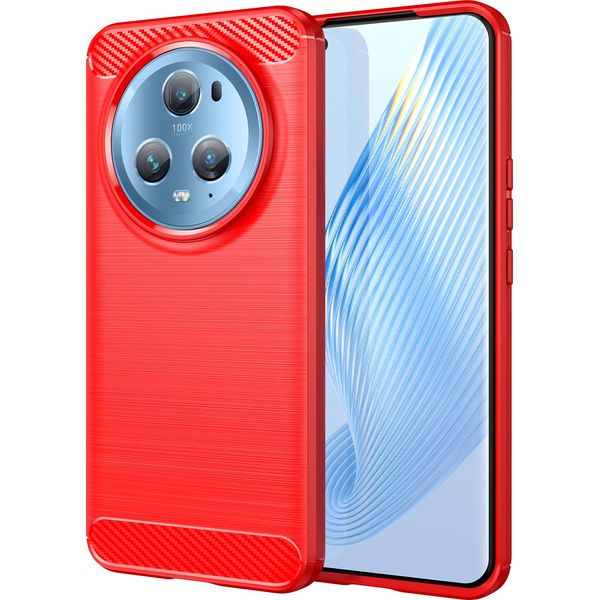 Custodia Per Honor Magic5 Pro In Silicone Tpu Morbido, Fibra Di Carbonio, Custodia Protettiva Antiurto Rossa-image