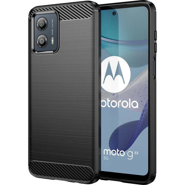 Custodia Per Motorola Moto G53 In Silicone Tpu Morbido, Fibra Di Carbonio, Custodia Protettiva Antiurto Nera-image
