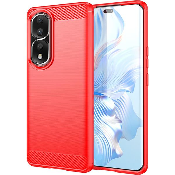 Custodia Per Honor 80 Pro In Silicone Tpu Morbido, Fibra Di Carbonio, Custodia Protettiva Antiurto Rossa-image