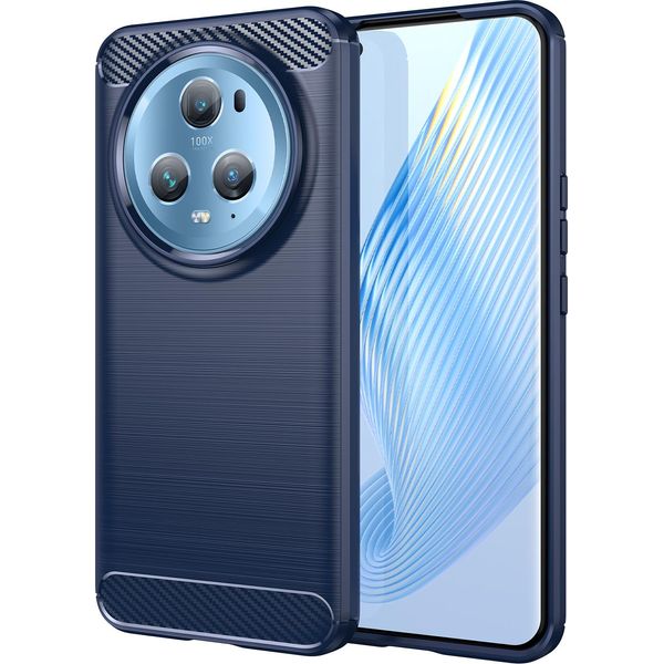 Custodia Per Honor Magic5 Pro In Silicone Tpu Morbido, Fibra Di Carbonio, Custodia Protettiva Antiurto Blu-image