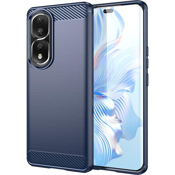 Custodia Per Honor 80 Pro In Silicone Tpu Morbido, Fibra Di Carbonio, Custodia Protettiva Antiurto Blu-image
