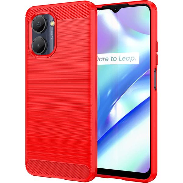 Custodia Per Realme C30 In Silicone Tpu Morbido, Fibra Di Carbonio, Custodia Protettiva Antiurto Rossa-image