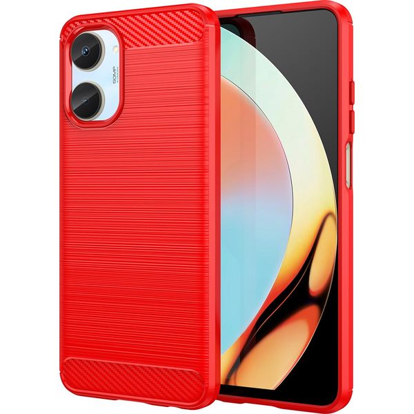 Custodia Per Realme 10 4G In Silicone Tpu Morbido, Fibra Di Carbonio, Custodia Protettiva Antiurto Rossa-image