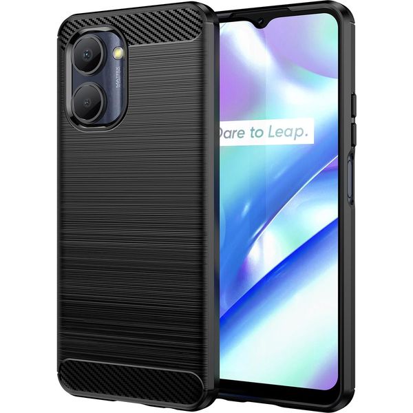 Custodia Per Realme C30 In Silicone Tpu Morbido, Fibra Di Carbonio, Custodia Protettiva Antiurto Nera-image