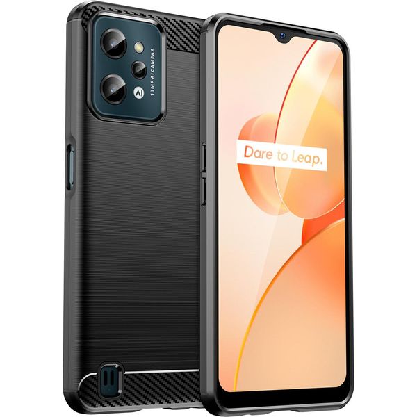 Custodia Per Realme C31 In Silicone Tpu Morbido, Fibra Di Carbonio, Custodia Protettiva Antiurto Nera-image