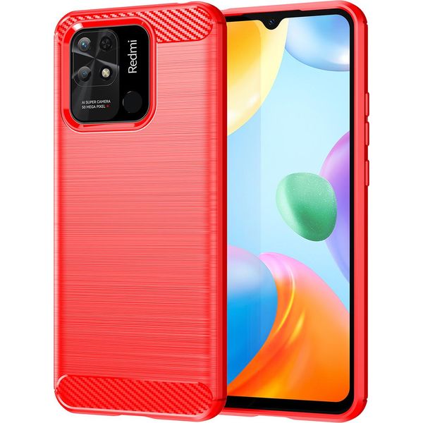 Custodia Per Xiaomi Redmi 10C In Silicone Tpu Morbido, Fibra Di Carbonio, Custodia Protettiva Antiurto Rossa-image