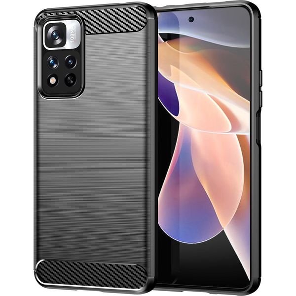 Custodia Per Xiaomi Poco X4 Nfc 5G In Silicone Tpu Morbido, Fibra Di Carbonio, Custodia Protettiva Antiurto Nera-image
