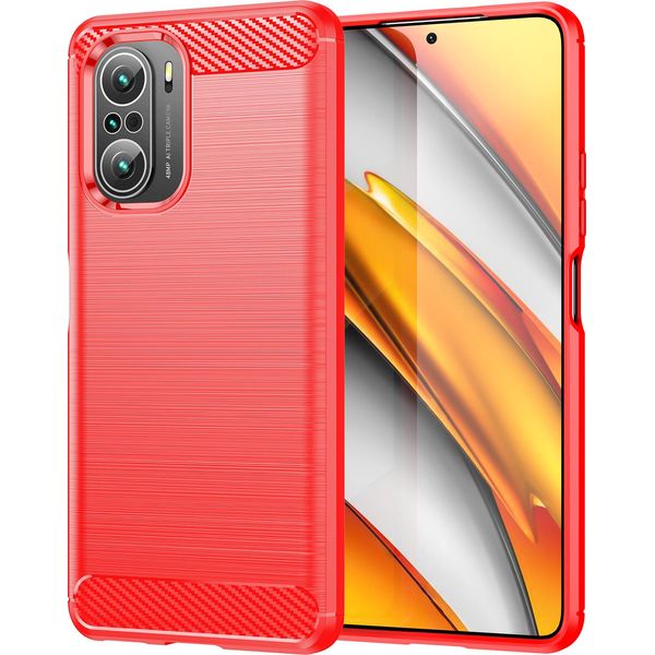 Custodia Per Xiaomi Poco F3 In Silicone Tpu Morbido, Fibra Di Carbonio, Custodia Protettiva Antiurto Rosso-image