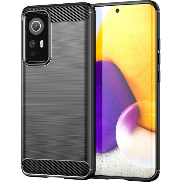 Custodia Per Xiaomi 12 / 12X / 12S In Silicone Tpu Morbido, Fibra Di Carbonio, Custodia Protettiva Antiurto Nera-image
