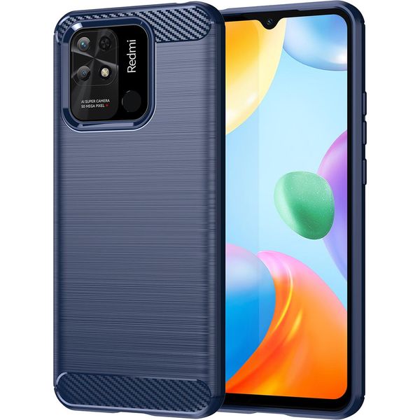 Custodia Per Xiaomi Redmi 10C In Silicone Tpu Morbido, Fibra Di Carbonio, Custodia Protettiva Antiurto Blu-image