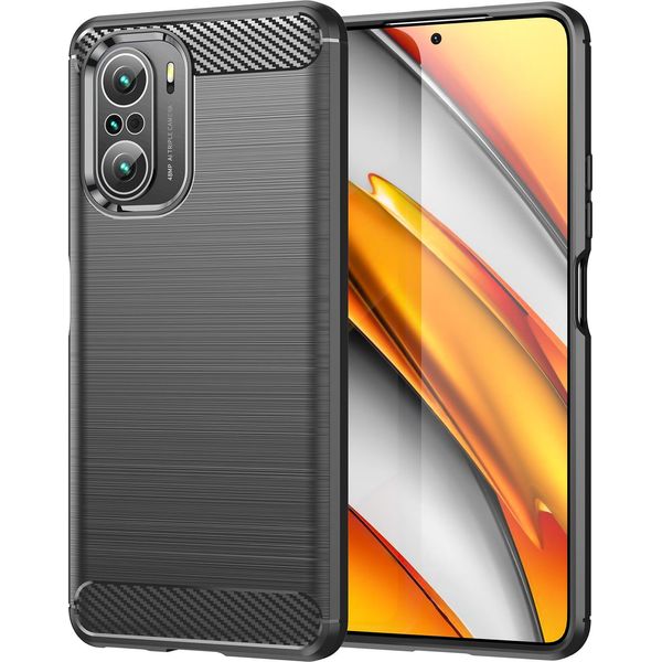 Custodia Per Xiaomi Poco F3 In Silicone Tpu Morbido, Fibra Di Carbonio, Custodia Protettiva Antiurto Nera-image