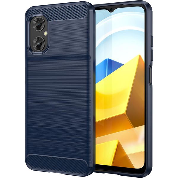 Custodia Per Xiaomi Poco M5 4G In Silicone Tpu Morbido, Fibra Di Carbonio, Custodia Protettiva Antiurto Blu-image