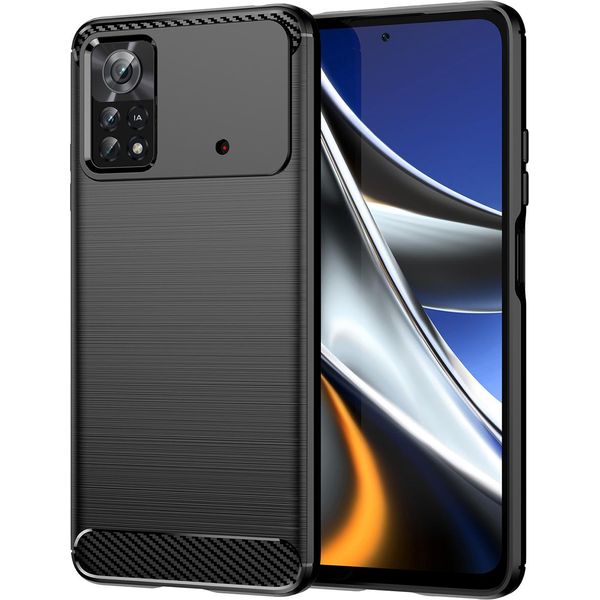 Custodia Per Xiaomi Poco X4 Pro 5G In Silicone Tpu Morbido, Fibra Di Carbonio, Custodia Protettiva Antiurto Nera-image