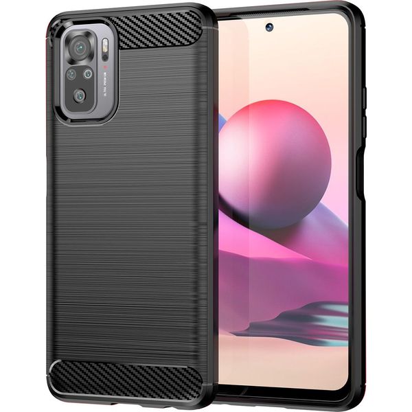 Custodia Per Xiaomi Redmi Note 10 4G / Note 10S In Silicone Tpu Morbido, Fibra Di Carbonio, Custodia Protettiva Antiurto Nera-image