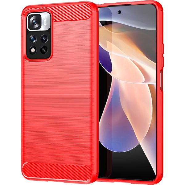 Custodia Per Xiaomi Poco X4 Nfc 5G In Silicone Tpu Morbido, Fibra Di Carbonio, Custodia Protettiva Antiurto Rosso-image