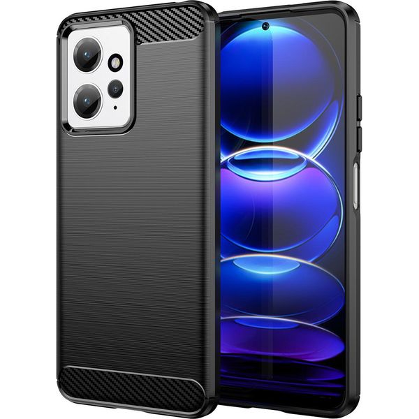 Custodia Per Xiaomi Redmi Note 12 4G In Silicone Tpu Morbido, Fibra Di Carbonio, Custodia Protettiva Antiurto Nera-image